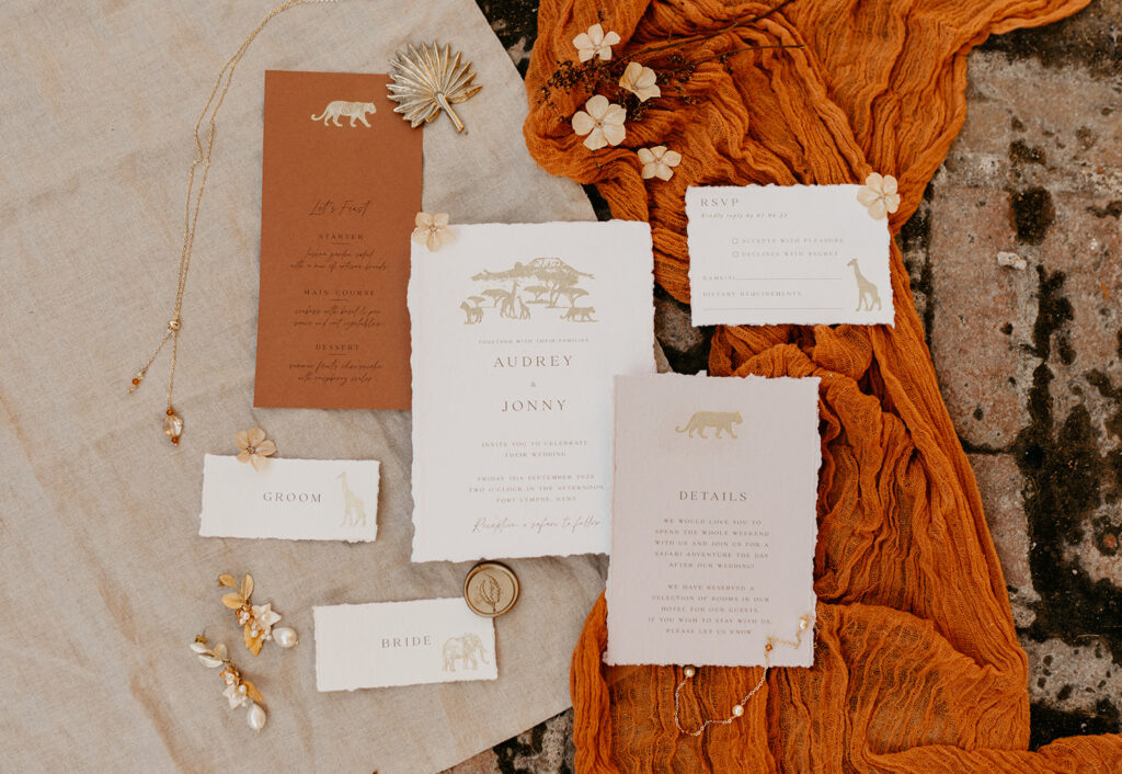 Port Lympne Wedding. UK Safari Wedding Venue. Wildlife wedding stationery