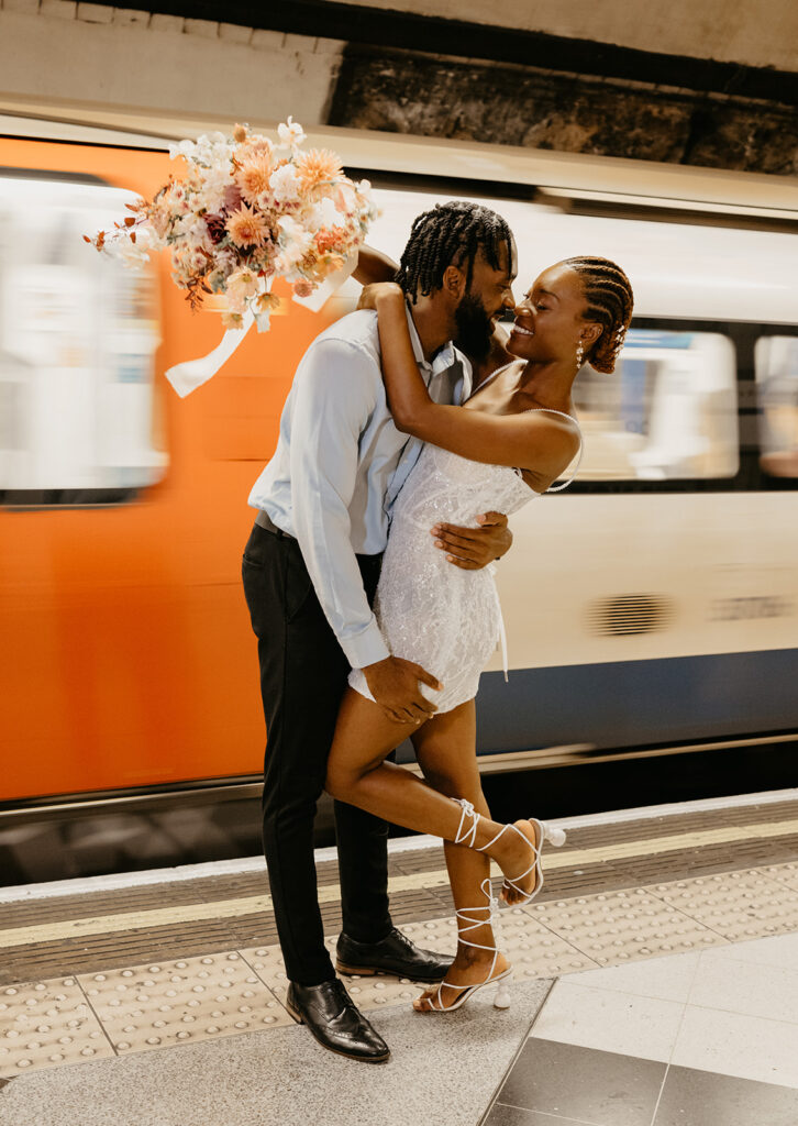 London underground wedding portrait