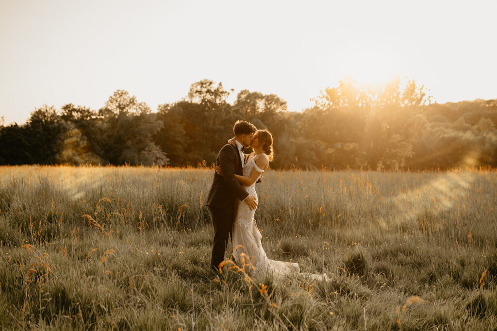 Golden hour wedding photography at Oak Tree Barn