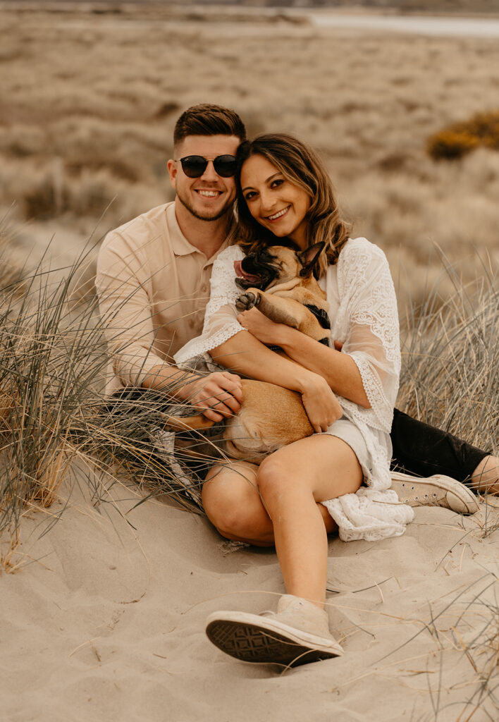 Couple and dog photography at a beach in Kent