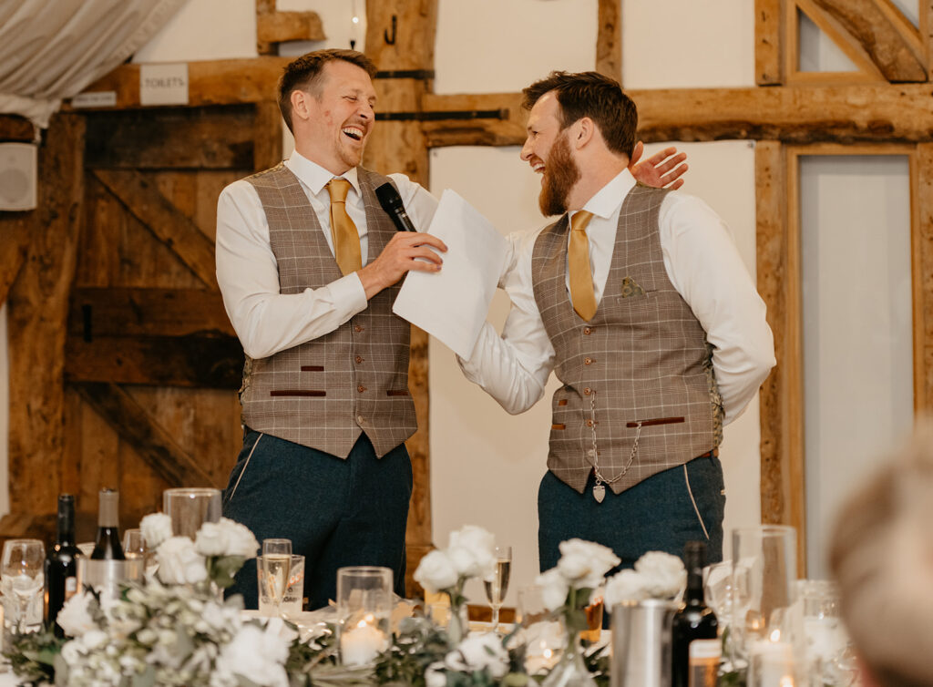 Laughing in the wedding speeches at South Farm