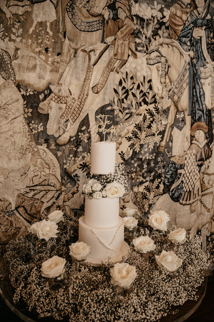 Luxury wedding cake with white flowers