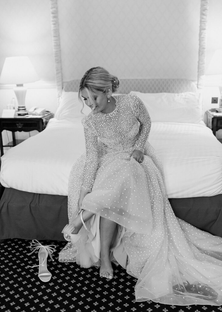 A bride getting ready for her wedding at Hatfield House