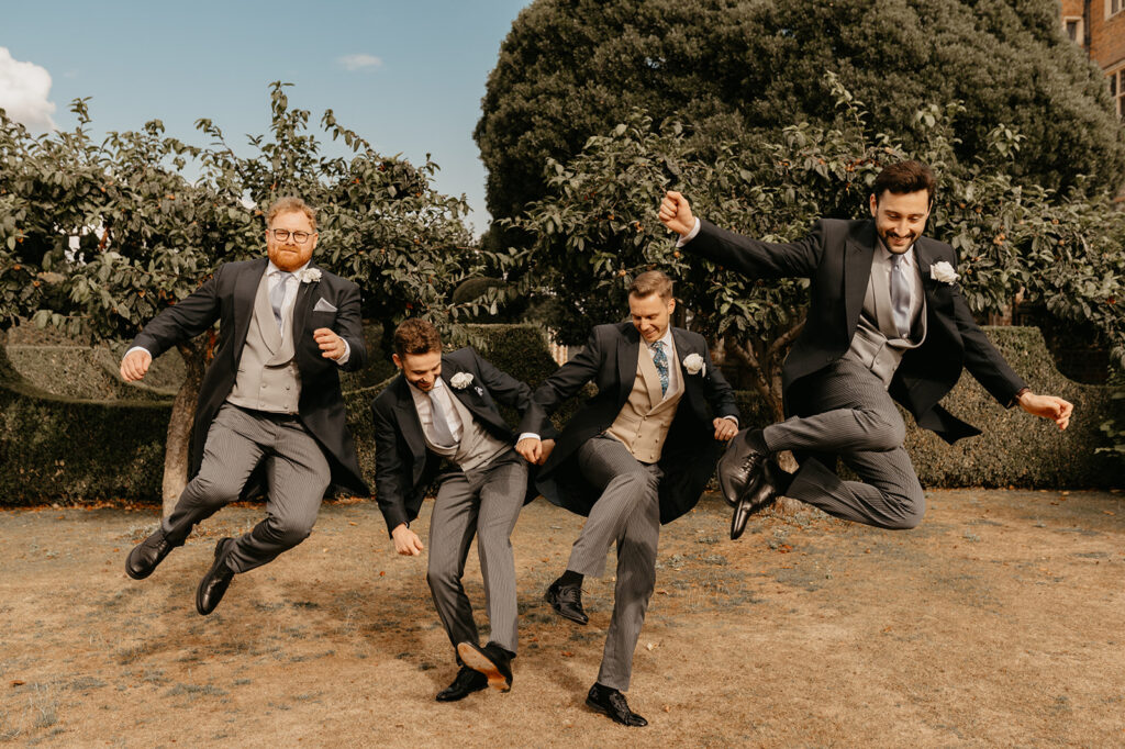 A groom and groomsmen at Hatfield House