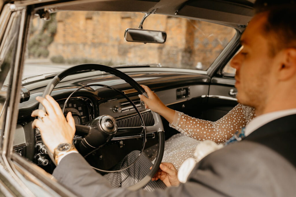Classic car wedding photography