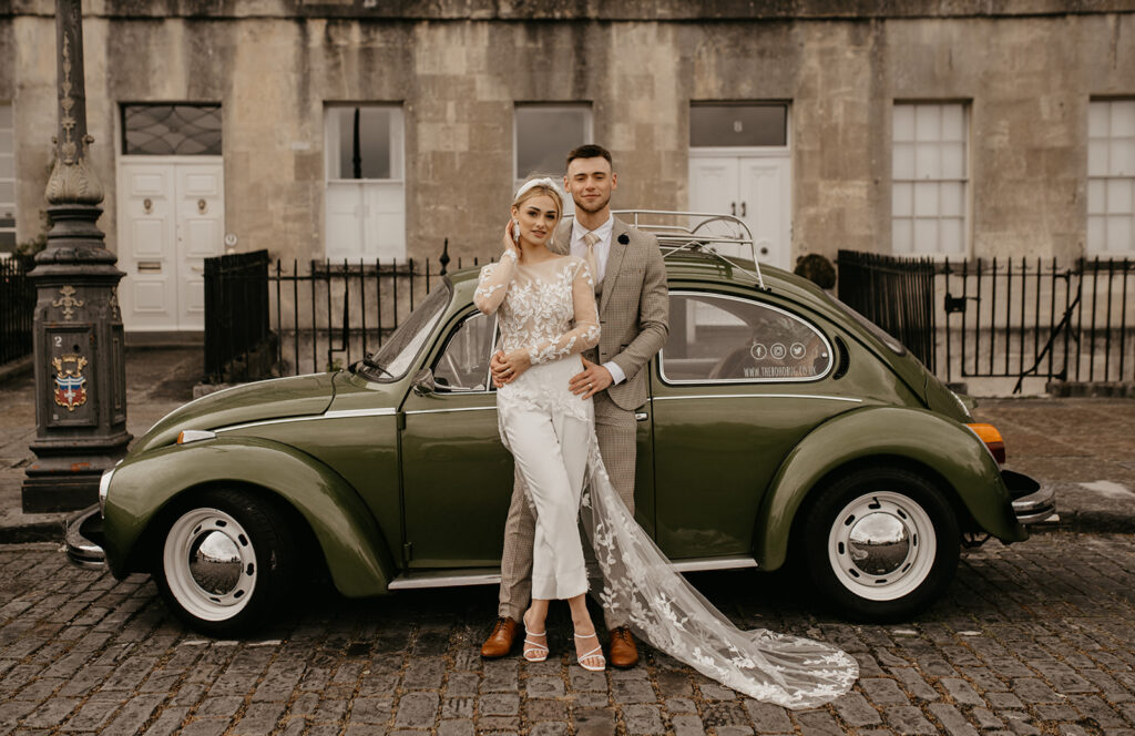 Vintage car in a Bath elopement