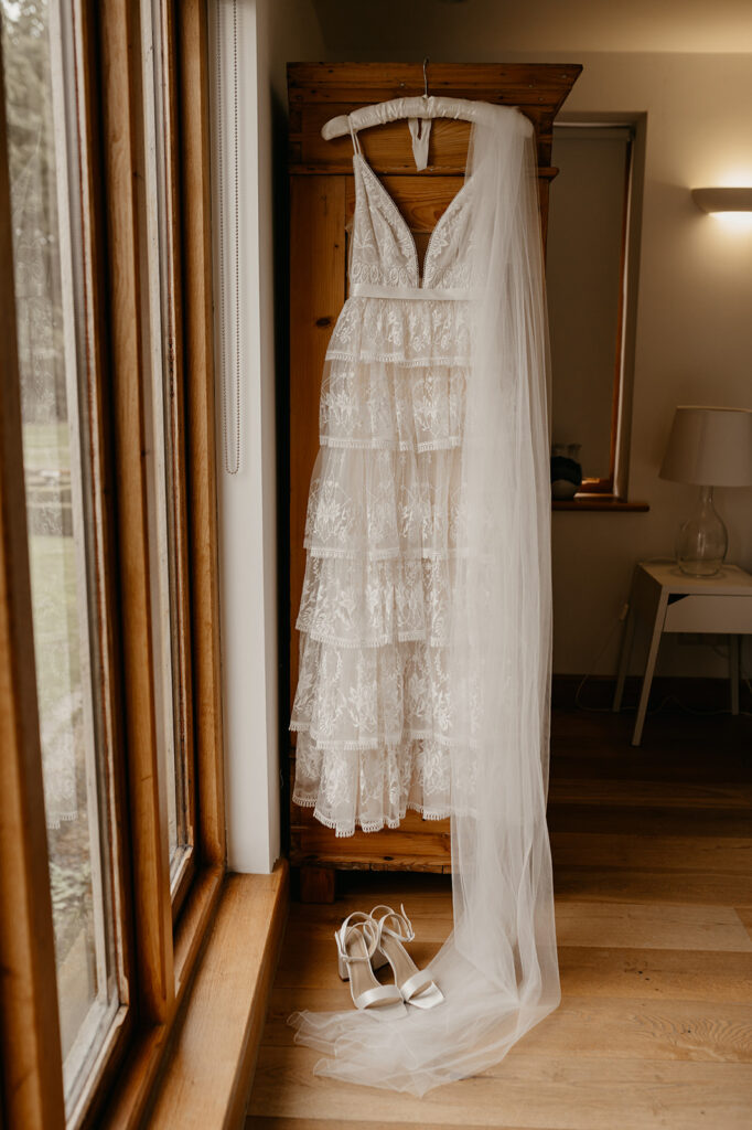 Lace wedding dress at Botley Hill Barn
