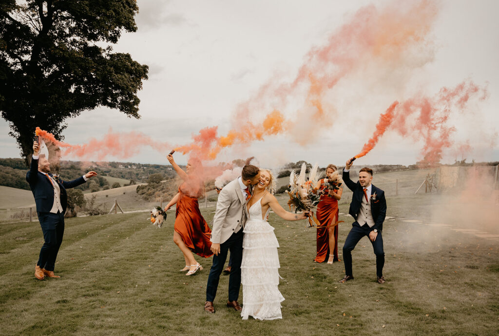 Fun bridal party photography at Botley Hill Barn in Surrey