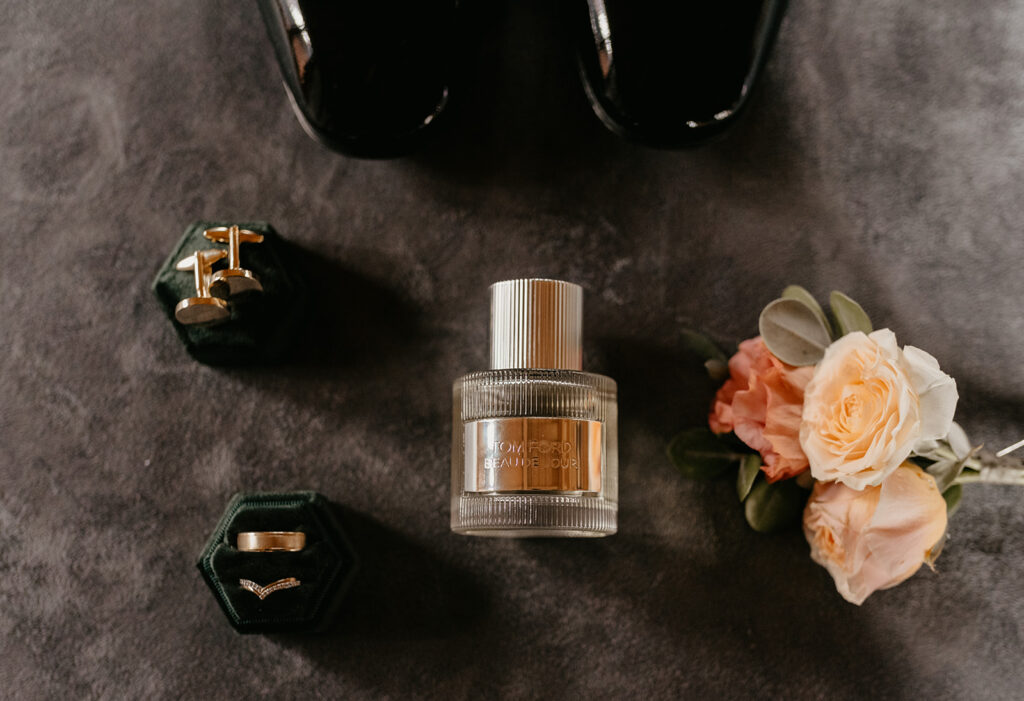 Groom prep flatlay at Great Fosters