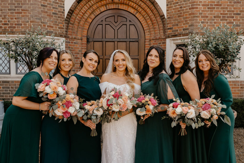A bride and her bridesmaids at Great Fosters