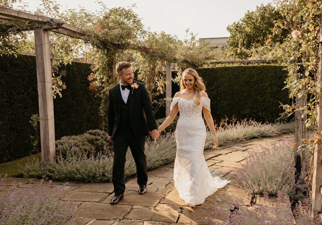 Golden hour wedding portraits at Great Fosters in Surrey