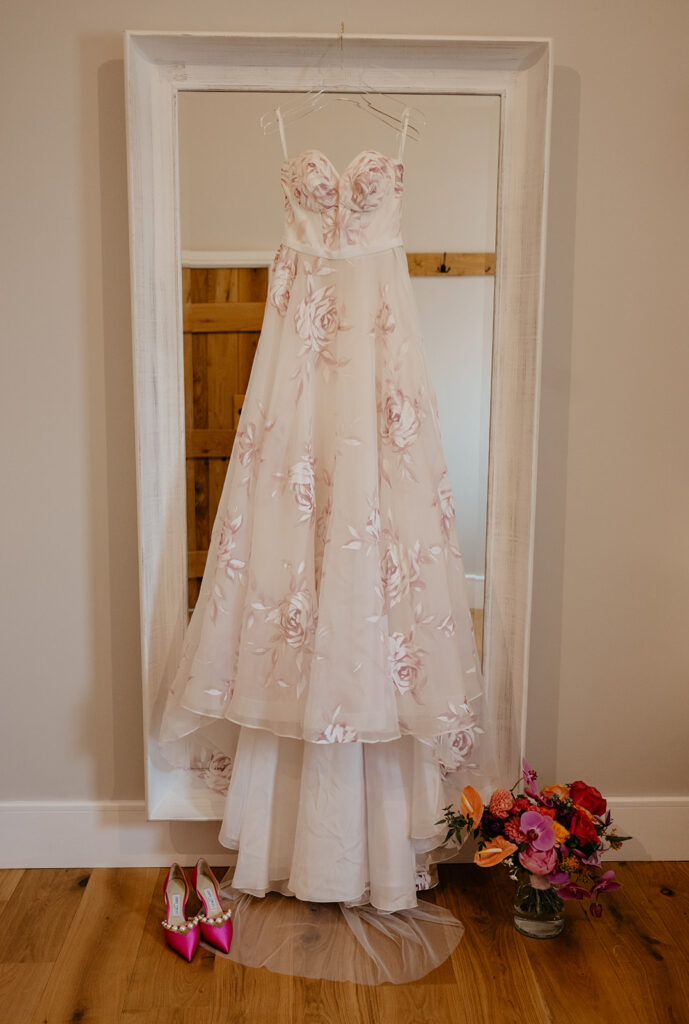 House of Savin painted wedding dress with flowers
