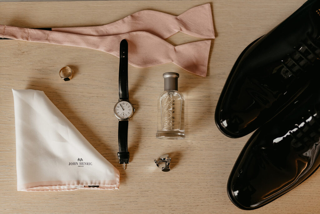 Groom prep flatlay at Primrose Hill Farm