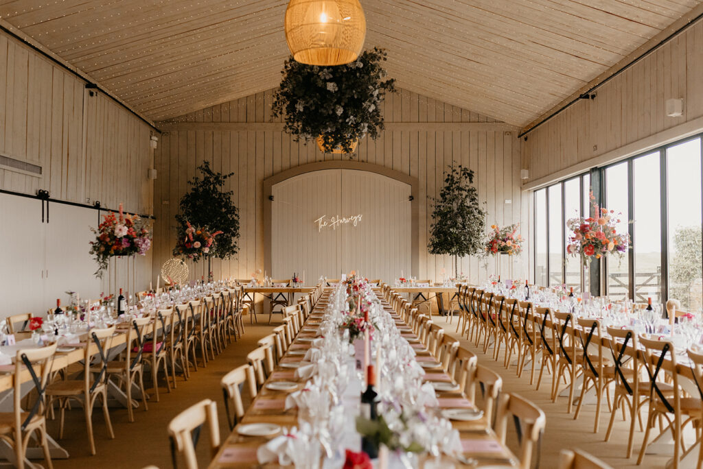 Dining area at Primrose Hill Farm wedding venue