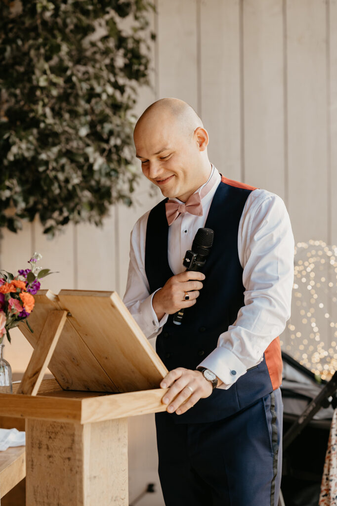 The groom giving a speech at his Primrose Hill Farm wedding