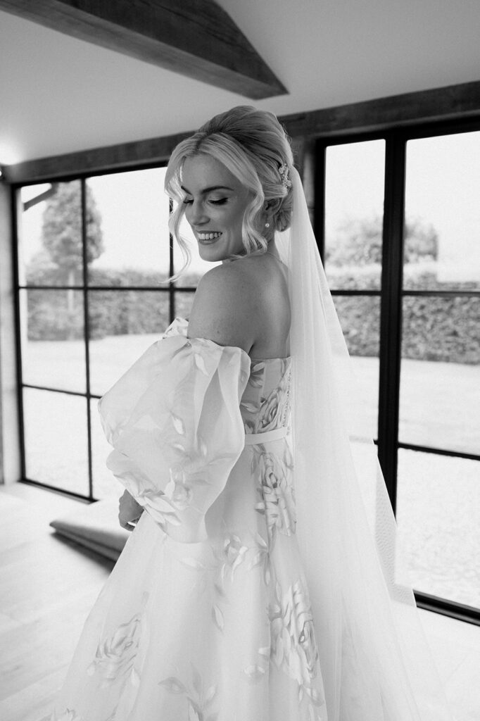 A bride getting ready for her wedding at Primrose Hill Farm